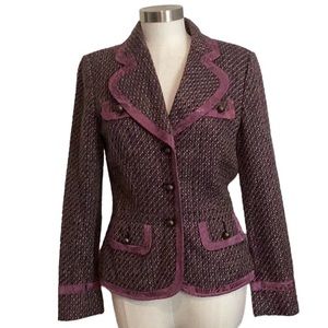 Bisou Bisou Michele Bohbot - Women's Purple Tweed Blazer Jacket - Size 10